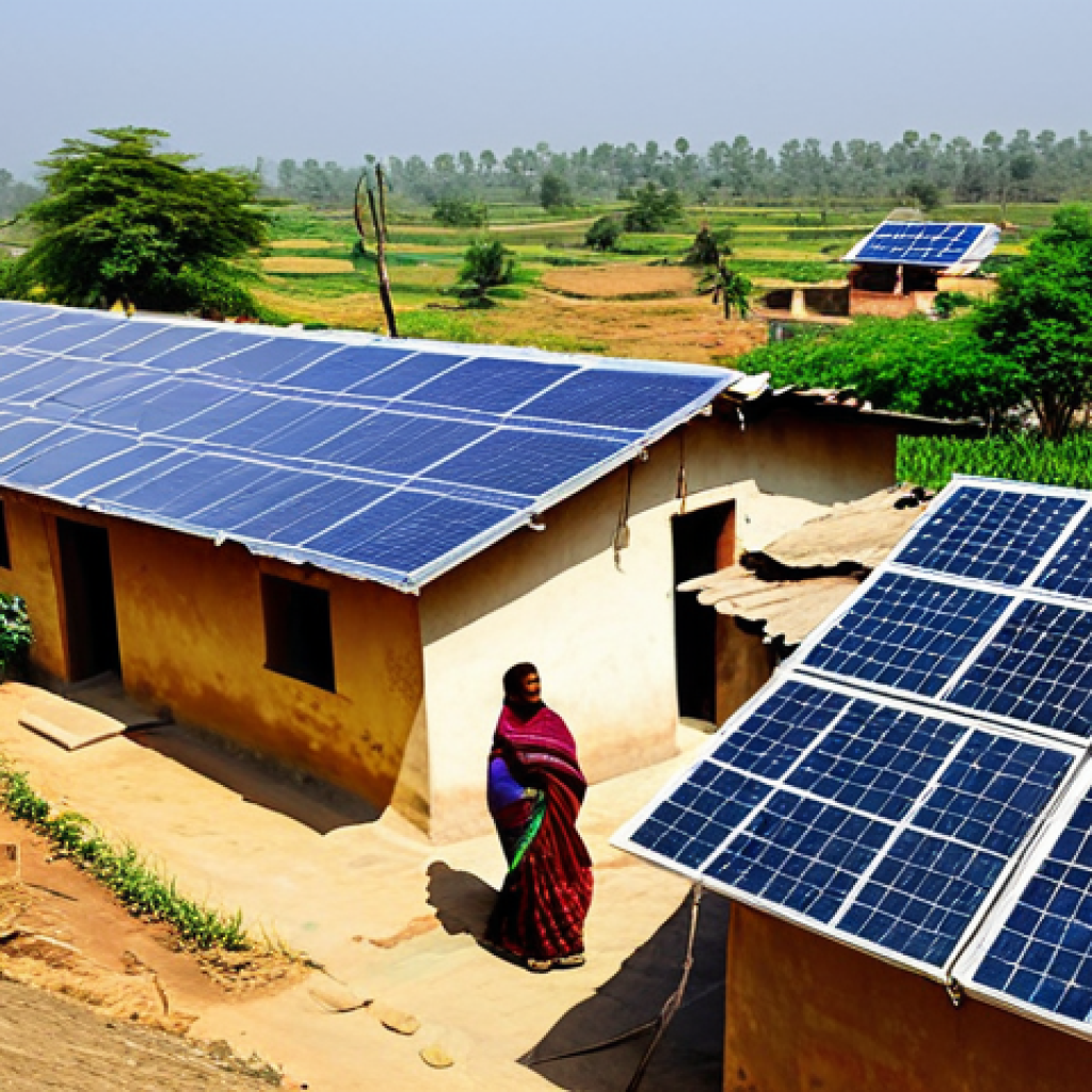 친환경 에너지 기술 개발 - Solar Energy in Rural India**

"A rural Indian village scene with solar panels installed on rooftops...
