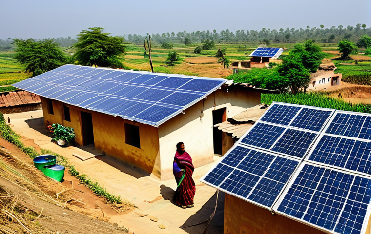 친환경 에너지 기술 개발 - Solar Energy in Rural India**

"A rural Indian village scene with solar panels installed on rooftops...