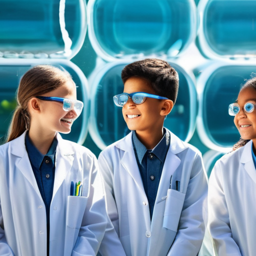 환경공학 관련 산업 동향 - **Prompt:** A futuristic, bright, and clean water purification facility. Advanced nano-filtration me...