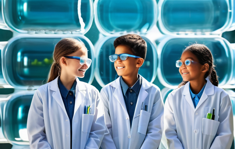 환경공학 관련 산업 동향 - **Prompt:** A futuristic, bright, and clean water purification facility. Advanced nano-filtration me...