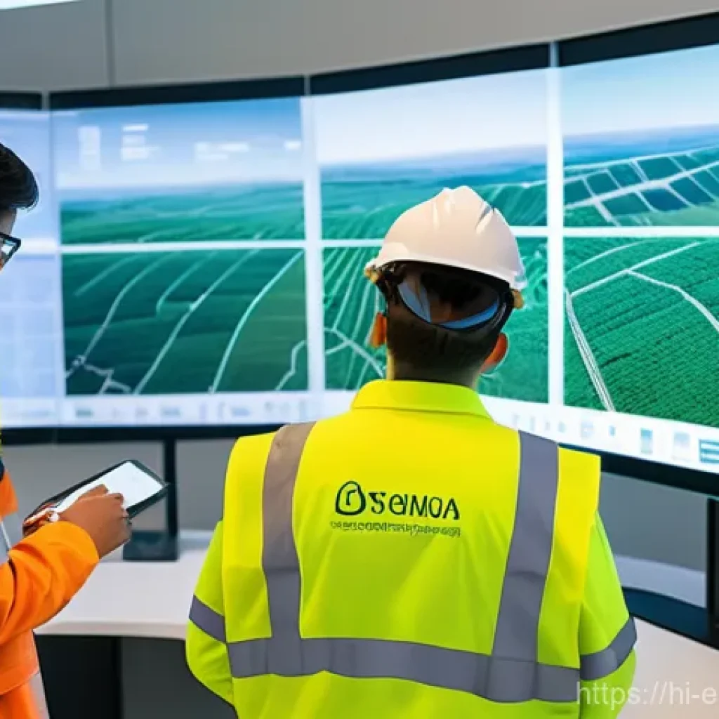 환경공학 기본 개념 - **Prompt:** A diverse team of four environmental engineers (two men, two women, all adults wearing p...