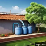Home 23 환경 공학 안전 규정 - A detailed illustration of a traditional Indian home rooftop equipped with a modern rainwater harves...