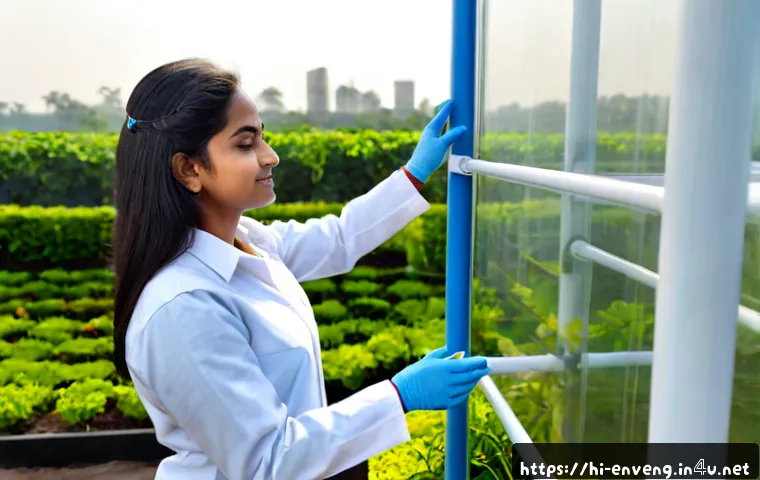 환경공학의 미래 - Photorealistic future environmental engineering laboratory, Indian female engineer in clean professi...
